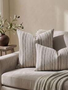 Cirelle 1 Stück/2 Stücke Ganzjahres-Kissenbezug im Boho- & Landhausstil, gestreifter Chenille-Kissenbezug mit Tufting, neutraler Farbton, ohne Füllung für Sofa, Tagesbett, Wohnzimmer - Grau - Übersicht 1