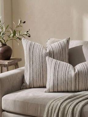 Cirelle 1pc Oatmeal Beige Woven Textured Throw Pillow Covers, Modern Farmhouse Striped Decorative Pillow Cases For Sofa Couch, Neutral Taupe Vertical Stripe Cushion Covers For Living Room Bed (No Insert)