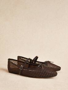 Rosivie Brown Hollow Breathable Mary Jane Shoes, Double Buckle Design, Retro And Comfortable Commuting Flat Shoes Fall Shoes - Mesh brown - View 4