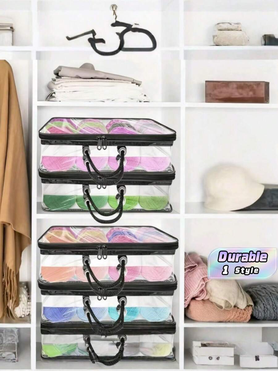 1/2/3 Packs Clear Yarn Storage Bags, Portable Handheld Multipurpose Organizer Bags For Yarn, Clothes, Bedding Sheets, Underwear Storage - multicolor - View 1