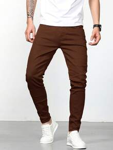 IRON GLYPH Jeans Ajustados Para Hombres Con Bolsillos Diagonales - Café integral - View 7