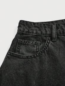 SHEIN MOD 女款鈕扣休閒百搭日常穿著牛仔裙 - 黑色 - 查看 4
