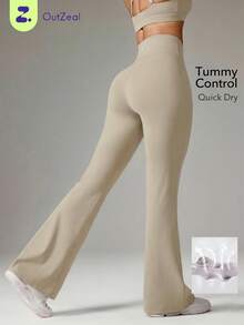 OutZeal Slim Fit High Waist Extra Long Floor Length Flare Leggings - Khaki - View 1