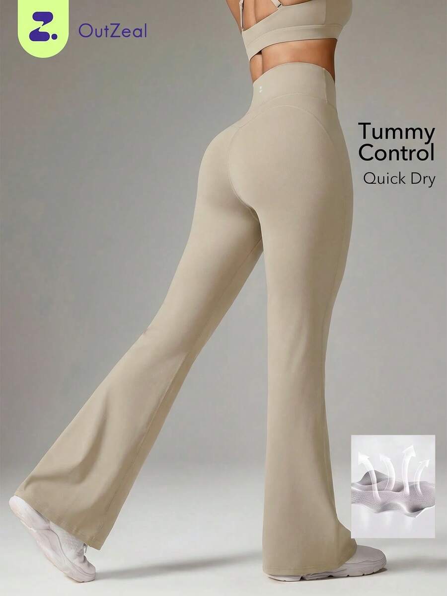 OutZeal Slim Fit High Waist Extra Long Floor Length Flare Leggings - Khaki - View 1