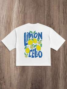 Manfinity Joysei Standard Size Men's Casual Lemon Print White Cropped T-Shirt, Men's Short Top, Suitable For Summer - White - View 1
