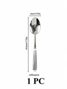 Haus Hana 1PC/2PCS Ceramic Handle Stainless Steel Flatware , Polished Surface Cutlery With Striped Pattern Ceramic Handle Dessert Spoon, Dinner Fork, And Table Spoon - Creative Kitchen Tools Including Fork, Teaspoon, And Soup Spoon, Ideal For Daily Dining - Multicolor - View 7
