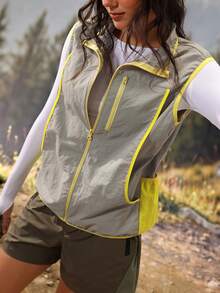 Exploreva Exploreva Women's Zipper Front Loose Casual Outdoor Vest Jacket - Light Grey - View 6