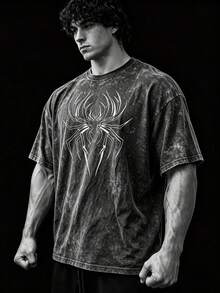RISE LYT Men's Spider Print Short Sleeve Casual Fitness Sports T-Shirt, Gym - Black - View 1