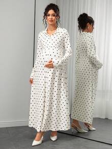 SHEIN Elegant Maternity Polka Dot Print Maternity Commuter Dress Autumn Photoshoot Baby Shower - Apricot - View 5