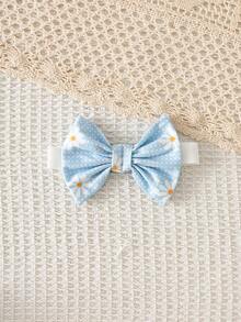 SHEIN Vintaside Kids 新生兒甜美雛菊荷葉袖連身褲與髮帶夏季款 - 淺藍色 - 查看 5