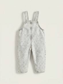 Cozy Pixies Baby Boy Letter Patch Pocket Design Denim Overalls - Light Grey - View 2