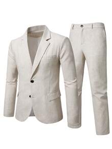 Manfinity Mode Men's Casual Versatile Jacket & Pants Suit Set - Apricot - View 6