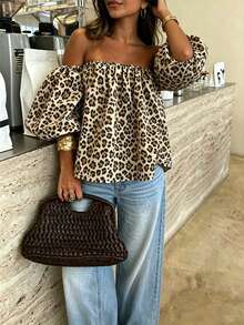 Airaco Vacation Casual Leopard Print Shoulder Top - Multicolor - View 3