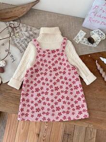 Emery Rose Kids Emery Rose Kids 小女孩兒童可愛酒紅色燈芯絨秋冬連身裙，附荷葉邊口袋與肩帶設計 - 粉色 - 查看 2