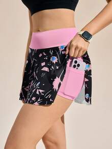 Exploreva Exploreva Contrast Color Print High Waist Sports Skort - Multicolor - View 5