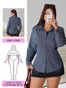 Solflare Plus Size Casual Commuter Plaid Tie Waist Shirt Fall - Multicolor - View 1