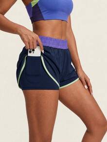 SHEIN BAE Women's Contrast Color Camisole And Elastic Waist Shorts Sports Suit Workout Women Sets - Purple - View 5
