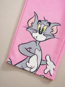 TOM & JERRY X SHEIN طقم تي شيرت وبنطلون بطبعة كرتونية للبنات الرضع - وردي - مشاهدة 6