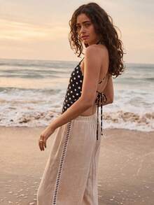 Aralina Beach Resort Summer Asymmetric One Shoulder Sleeveless Relaxed Fit Tank Top - Black and White - View 4