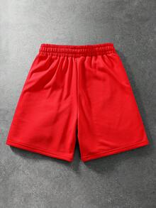 ROMWE MEN Street Life Teen Boy Casual Letter Print Drawstring Waist Pocket Shorts - Red - View 2