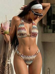 Sunnyshic Spring/Summer Fashion Hot-Selling Special Fabric Vacation Beach Hot Spring Girl Two-Piece High-End Bikini Set - Multicolor - View 1