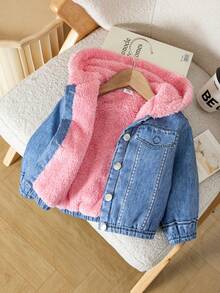 SHEIN Baby Girl Woven Colorblock Faux Fur Collar Hooded Casual Jacket - Multicolor - View 6