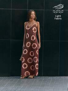Nöista Brown Boho Print Maxi Dress, Perfect For Summer, Fall, Beach, Vacation And Casual Looks. - Purple - View 1