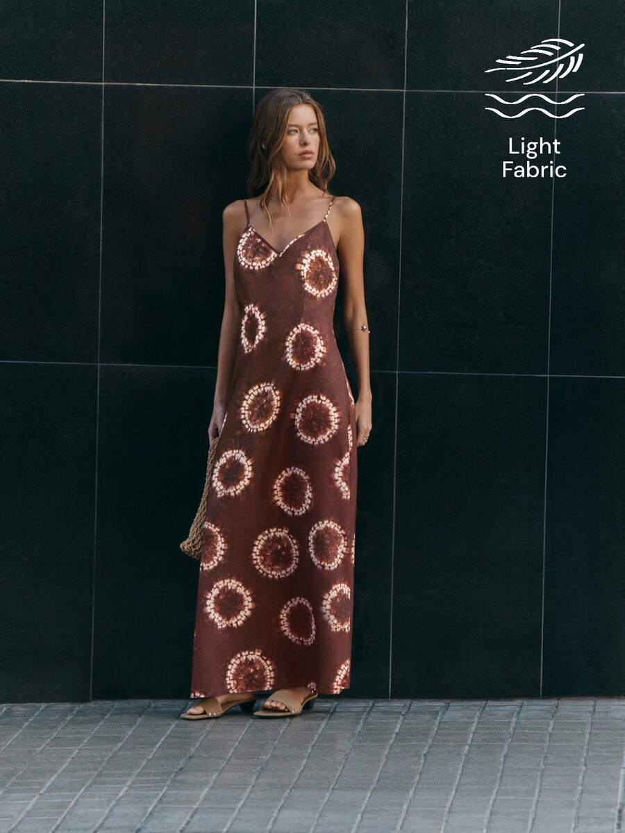 Nöista Brown Boho Print Maxi Dress, Perfect For Summer, Fall, Beach, Vacation And Casual Looks. - Purple - View 1