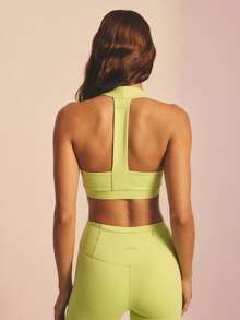 Aralina Leisurewear Active Wide Strap Halter Spring Summer Crop Racer Back Exercise Top Black - Light Yellow - View 3