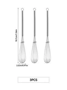 1/2/3pcs 7Inch Stainless Steel Stir Egg Cream Hand Egg Beater Whisk For Kitchen Blender Mixer Stirring Beating Daily Baking Essentials Holiday Essentials - Silver - View 7