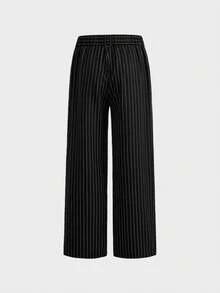 SWAVVY Men's Fashion Commuter Striped Suit Pants - Black and White - View 5