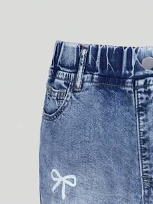 Tween Girls Denim Jeans,Blue Autumn Cute School Casual Rabbit Print,Loose Wide Leg,Comfortable Cotton,Daily Wear,Commute,Available In All Seasons - Blue - View 5