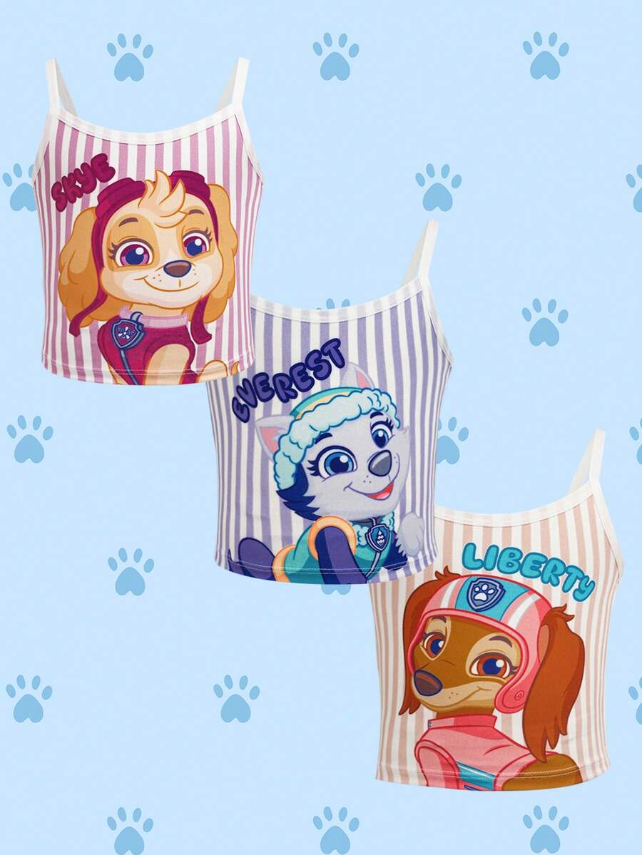 SHEIN | PAW Patrol Kamisol Kasual Harian Motif Kartun Garis-garis untuk Anak Perempuan - Putih - View 1