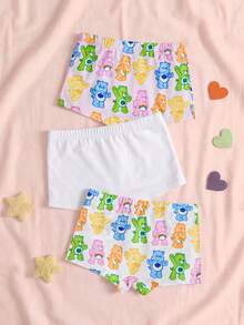 SHEIN X Care Bears 少女卡通印花蝴蝶結裝飾休閒日常四角內褲 - 白色 - 查看 2