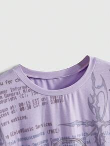 ROMWE EDITION Kaos Wanita Gaya Vaporwave Anime Kawaii yang Lucu - Mauve Purple - View 3