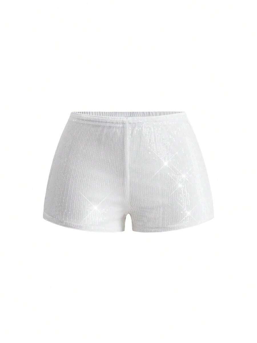 ROMWE J-Fashion 女款復古低腰超短性感銀色亮片夜店短褲 - 白色 - 查看 1