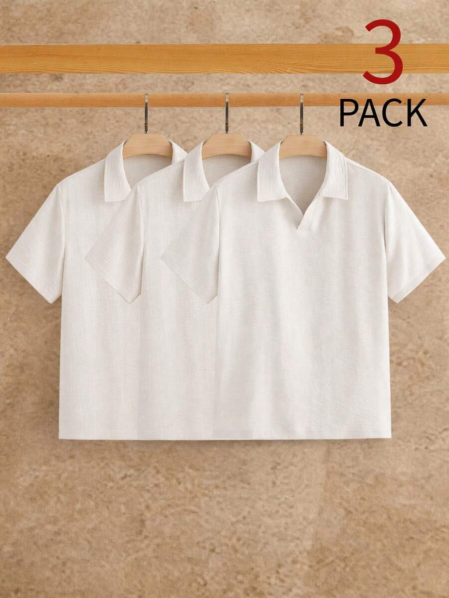 AKNOTIC 3pcs Pack Men's Minimalist Ice Silk Feel Short Sleeve Polo Shirts, Summer - White - View 1