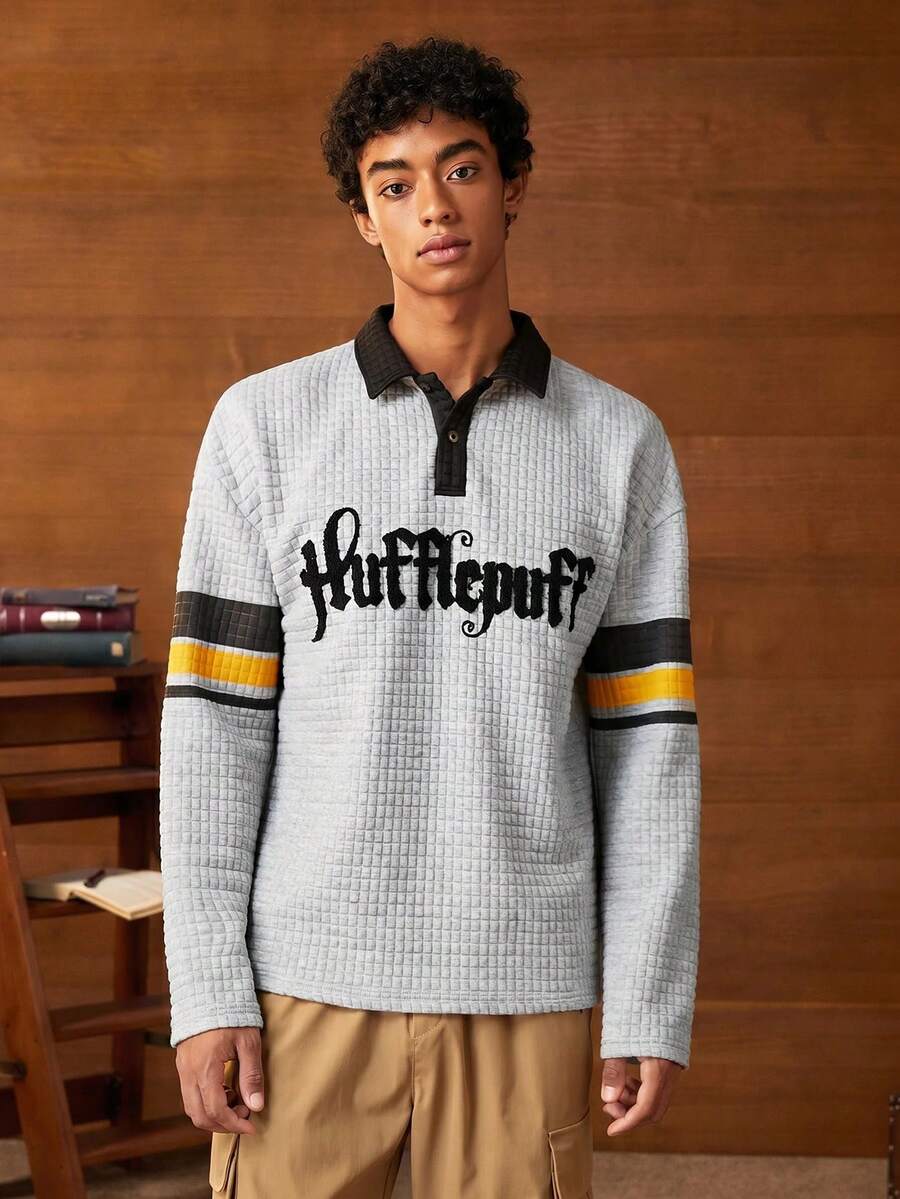 HARRY POTTER X SHEIN 男士字母圖案拼接領落肩袖POLO衫 - 彩色 - 查看 1