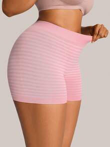 Barelissa 4pcs Women Plus Size Boyshorts High Waisted Stretch Anti Chafing Underwear Curve Striped Seamless Breathable Comfortable Brown Hot Pink Summer - Multicolor - View 5