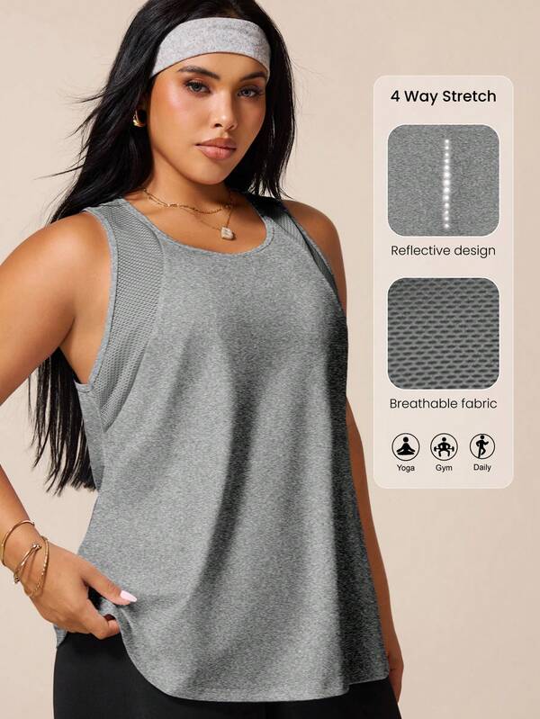 SHEIN Rhythm Era Camiseta sin mangas deportiva casual transpirable para mujer de talla grande