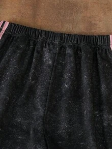 青少年女孩配色拼接深灰色休閒運動寬鬆運動褲 秋季連帽衫 返校季舒適寬鬆日常穿搭街頭風寬腿運動風 - 灰色 - 查看 9