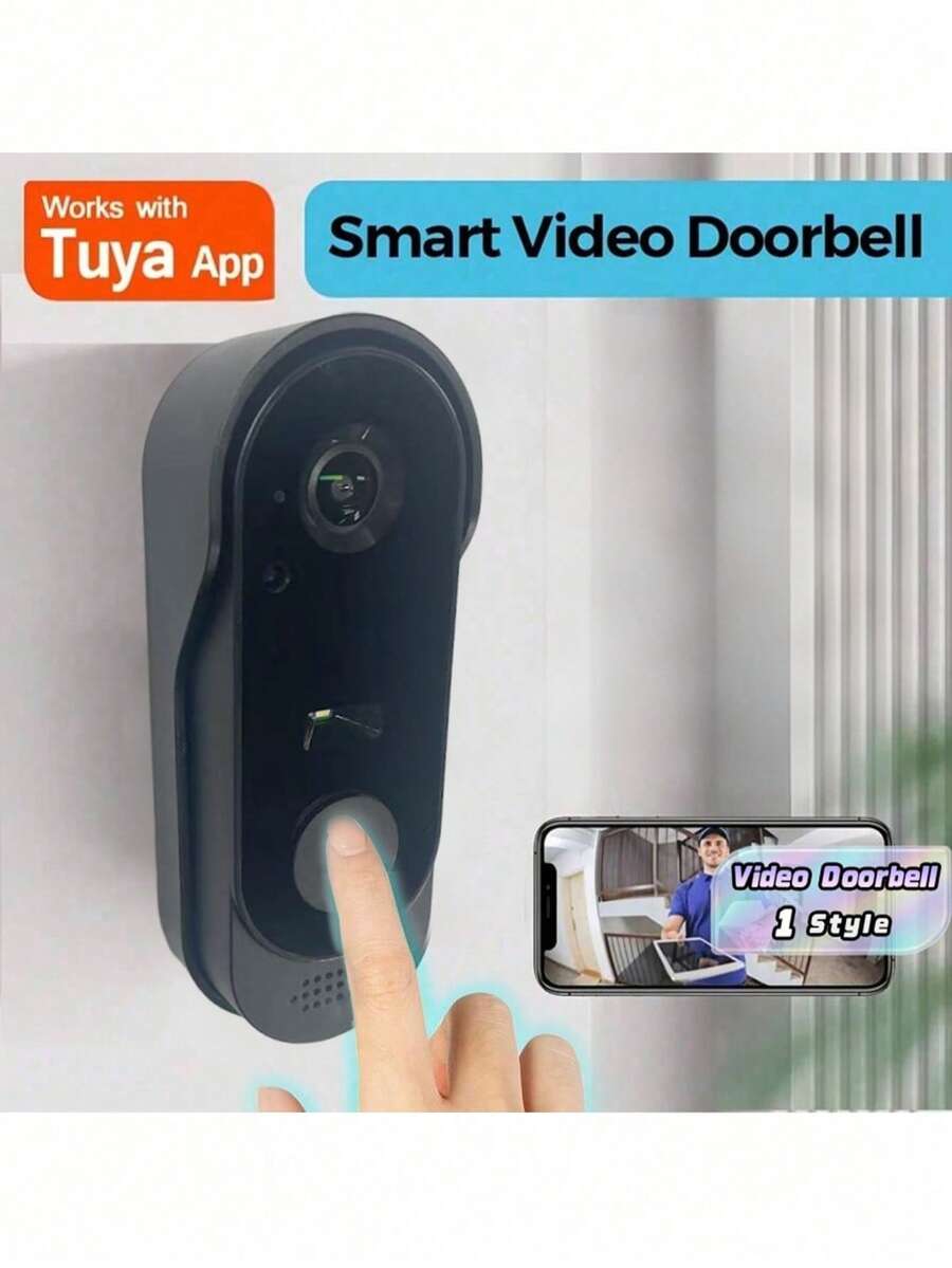 Smart Wireless Doorbell, Video Doorbell Camera, Suitable For Home Security, Features Night Vision, Chime, Rechargeable, APP Control - Black - View 1
