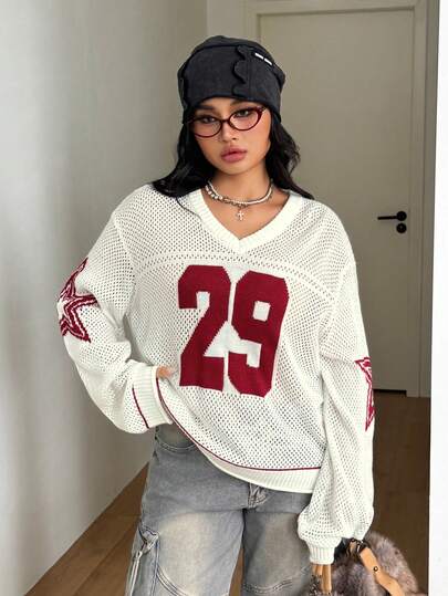 Coolane Women's Plus Size Autumn/Winter Street Style Vintage Y2K Casual V-Neck Sweater