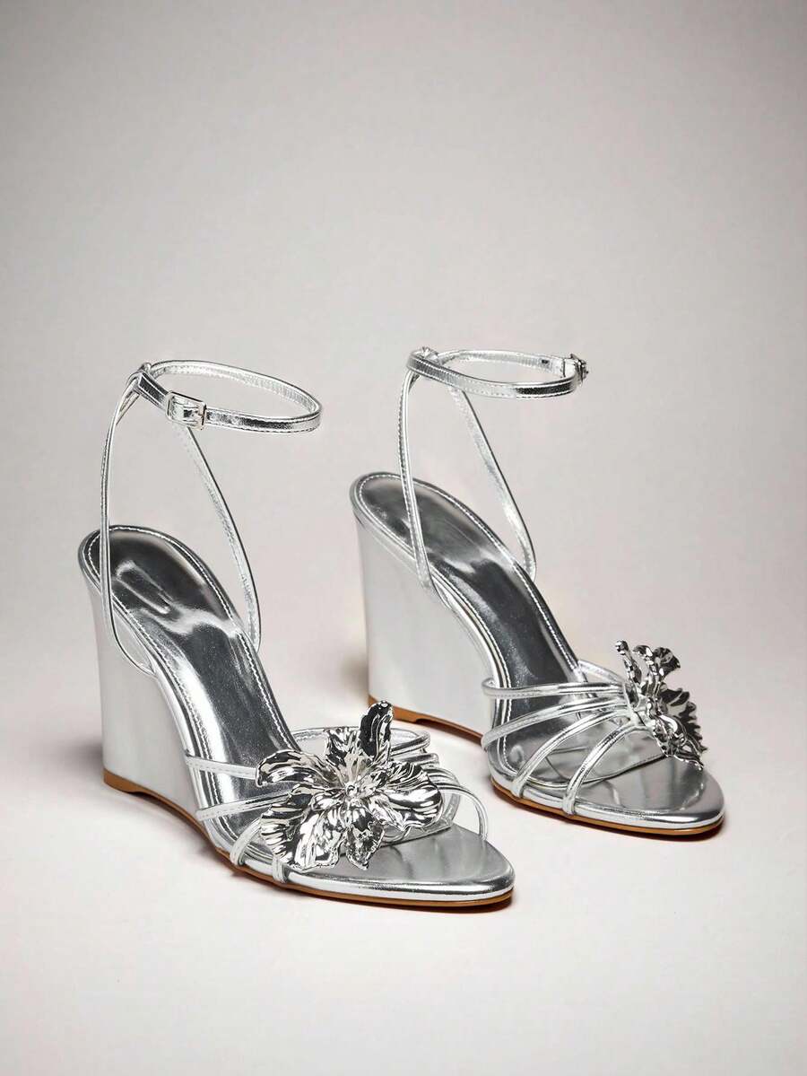 SHUZIA Women's Thick Sole Wedge Sandals, Perfect Gift For Girlfriend - Silver - View 1