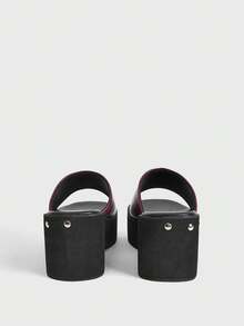 Sugerpunk Open-Toed Thick-Bottomed Locomotive Rivets And Slippers For Women - Burgundy - View 5