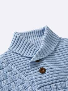 Manfinity Homme Men's Solid Color Stand Collar Casual Versatile Daily Wear Long Sleeve Sweater - 淺藍色 - 查看 3