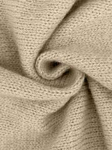 SHEIN LUNE Plus Size Women's Autumn/Winter Casual Style, Minimalist Versatile Gentle Style, Solid Color V-Neck Single-Breasted Lantern Sleeve Loose Knit Cardigan, Suitable For Autumn/Winter Wear - Apricot - View 4