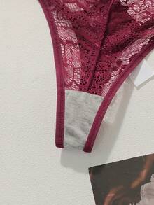 Divavoom 3件組女款蕾絲拼接性感日常丁字褲 - 酒紅色 - 查看 4