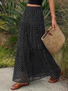 DAZY Women Polka Dot Chiffon Versatile Black & White Skirt Fall Skirts - Black - View 11