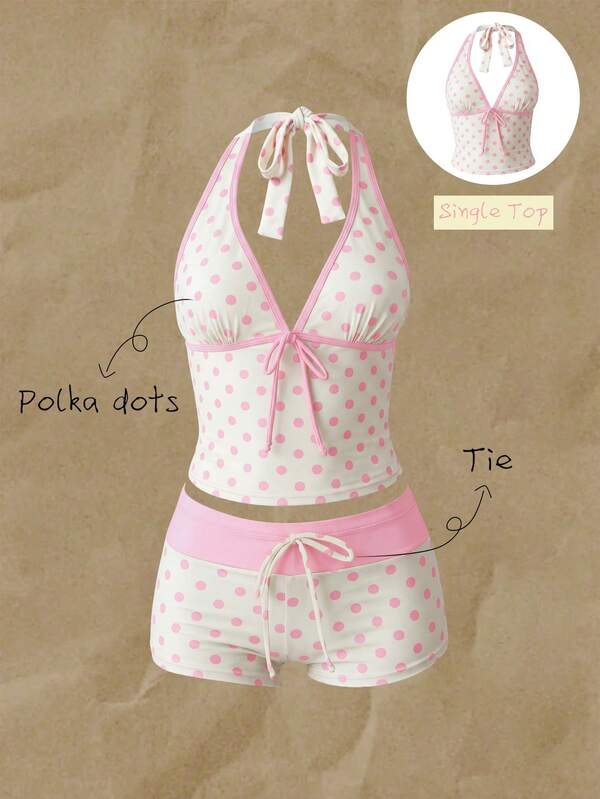 Elavelle Women's Spring/Summer Random Print Spaghetti Strap Bow Bikini Top